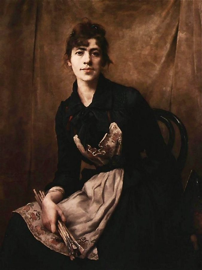 'Self-Portrait with Apron and Brushes' (1887) by Anna Bilińska-Bohdanowicz
